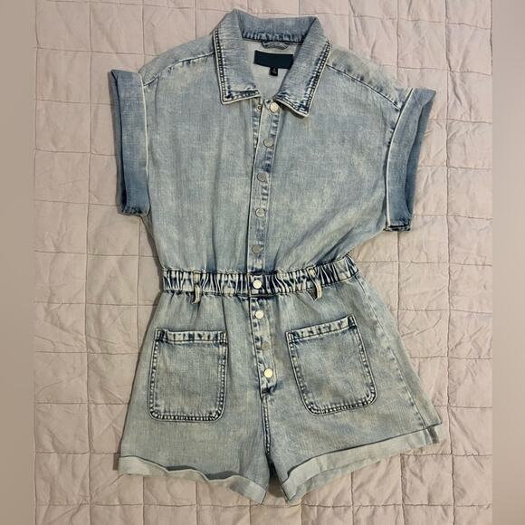 Revolve X Blank NYC Faded Acid Wash Time Zone Slouchy Denim Romper - Small - Picture 3 of 13